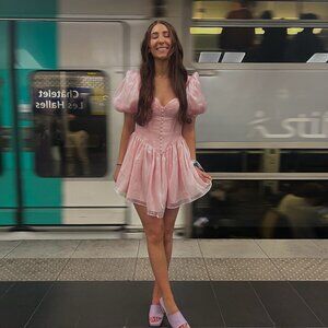 Adeirlina Pink Puffy Sleeve Dress for gender reveal or Taylor Swift